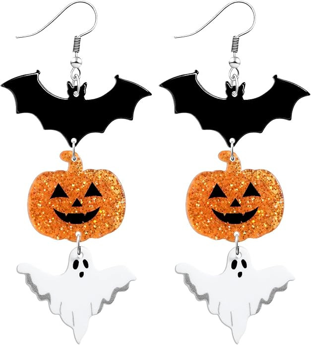 Nanafast Spooky Halloween Earrings for Women Bat Pumpkin Ghost Spiderweb Acrylic Dangle Earrings ... | Amazon (US)