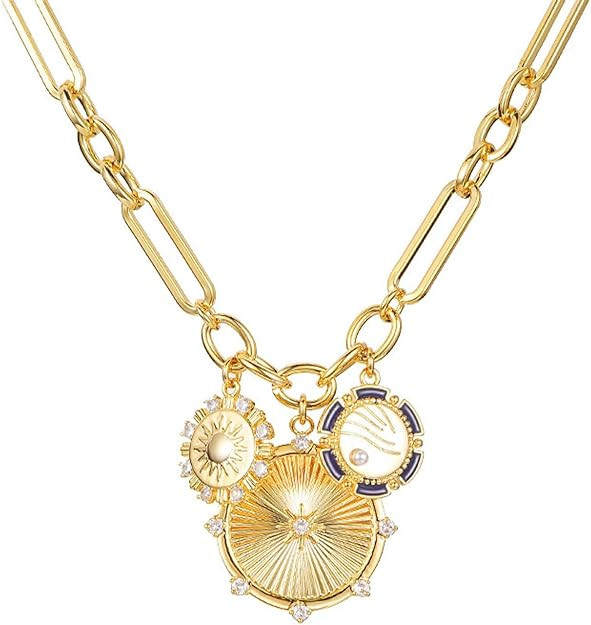 HETICA Gold Necklace for Women Heart Pendants Sun Flower Hip Hop Choker | Amazon (US)