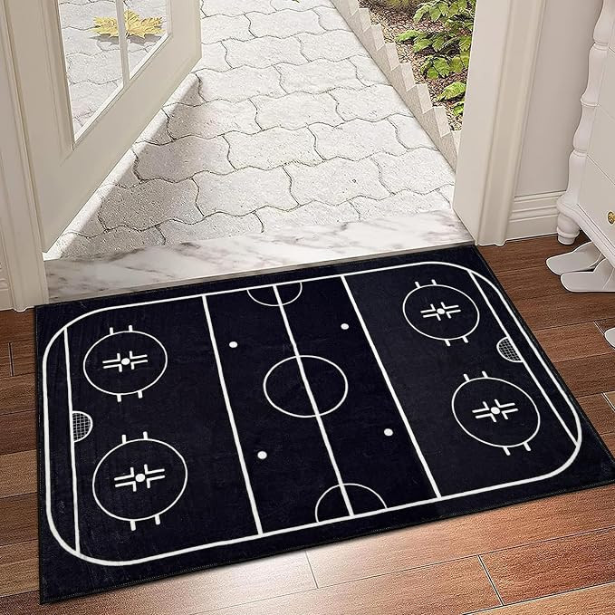 Hockey Rug 3x5 FT, Non Slip Washable Low Pile Sports Carpet, Modern Hockey Room Decor for Man Cav... | Amazon (US)