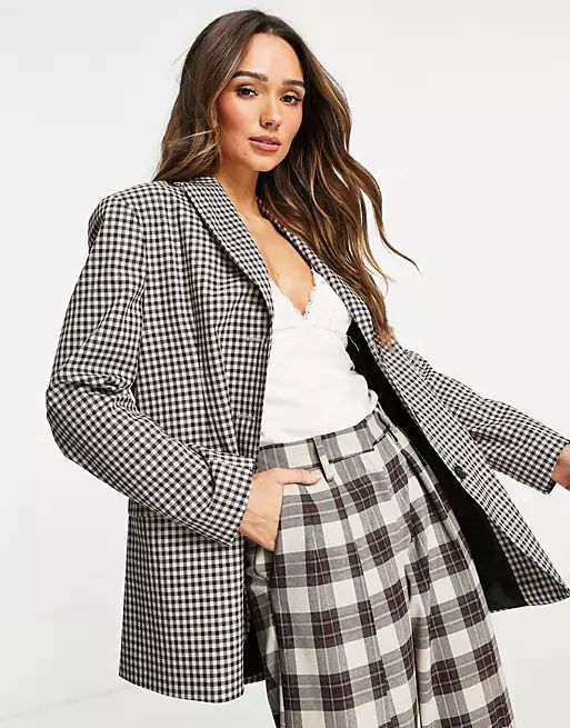 ASOS DESIGN mix scale suit blazer in burgundy check | ASOS | ASOS (Global)