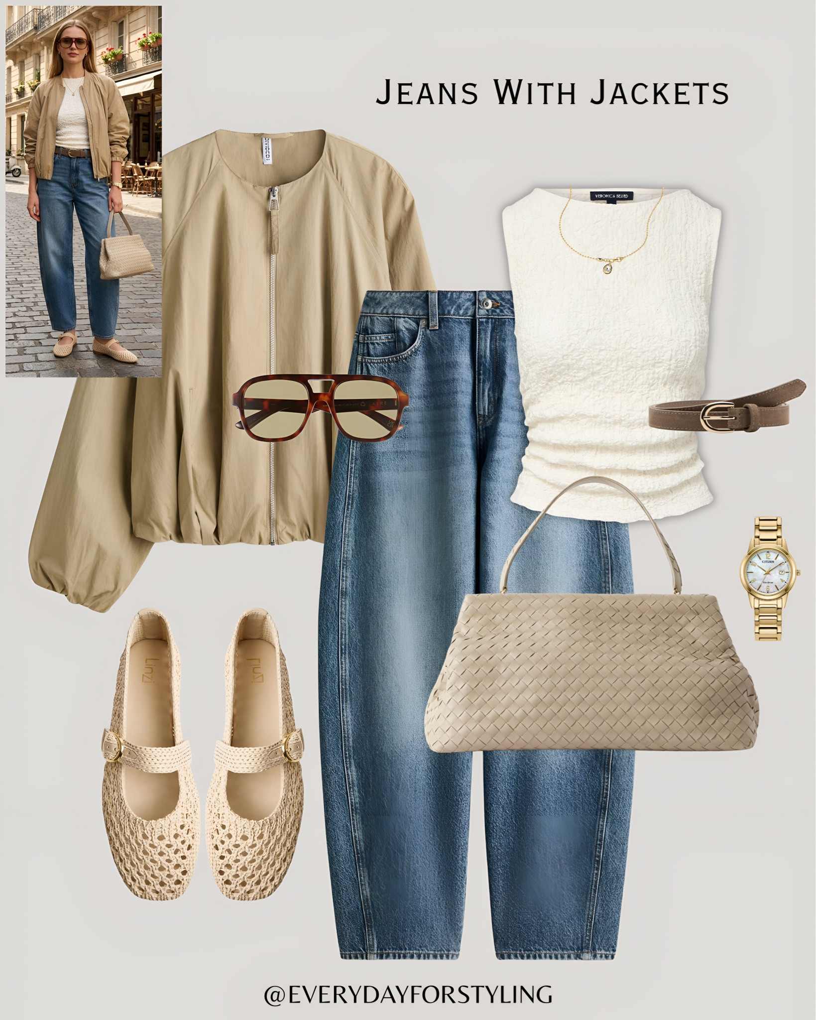 Tan bomber, woven flats and a cream bag — casual never looked this polished🤎 

jeans and jacket outfit ideas, how to style jeans with jackets, casual chic outfits women, bomber jacket outfit 2026, leather jacket jeans look, elevated casual style, quiet luxury casual outfits, spring jacket styling, outfit ideas with jeans, chic everyday outfits, European casual style, neutral outfit ideas women, wide leg jeans outfit, straight leg jeans styling, affordable chic fashion, layered outfit ideas spring, designer inspired casual looks, effortless style women, wardrobe essentials 2026, style inspiration women, style inspiration 2026, effortless elegant style, summer outfits, fashion trends 2026, OOTD, simple styling, outfit ideas, casual elegant look, neutral style women, what to wear, how to wear, ways to style, everydayforstyling 

#LTKootd #LTKTravel #LTKSeasonal