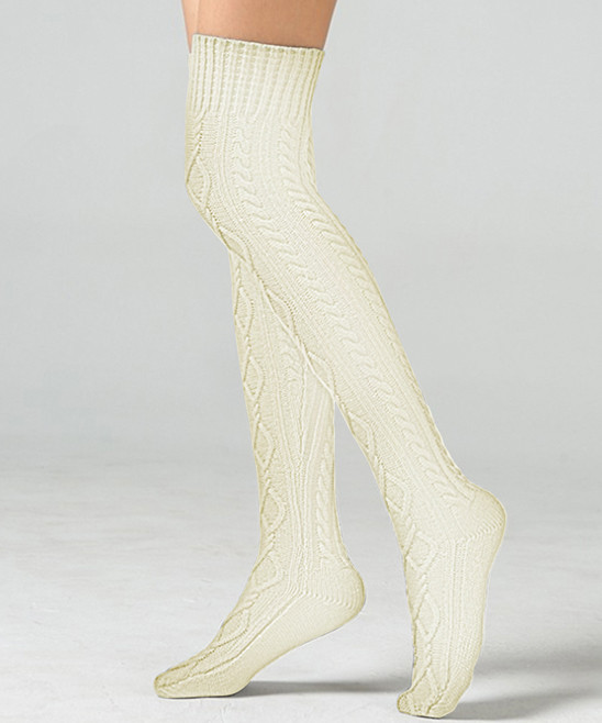 White Knit Over-The-Knee Socks | Zulily