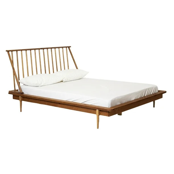 Desert Fields Mid Century Modern Solid Wood Queen Platform Bed, Caramel - Walmart.com | Walmart (US)