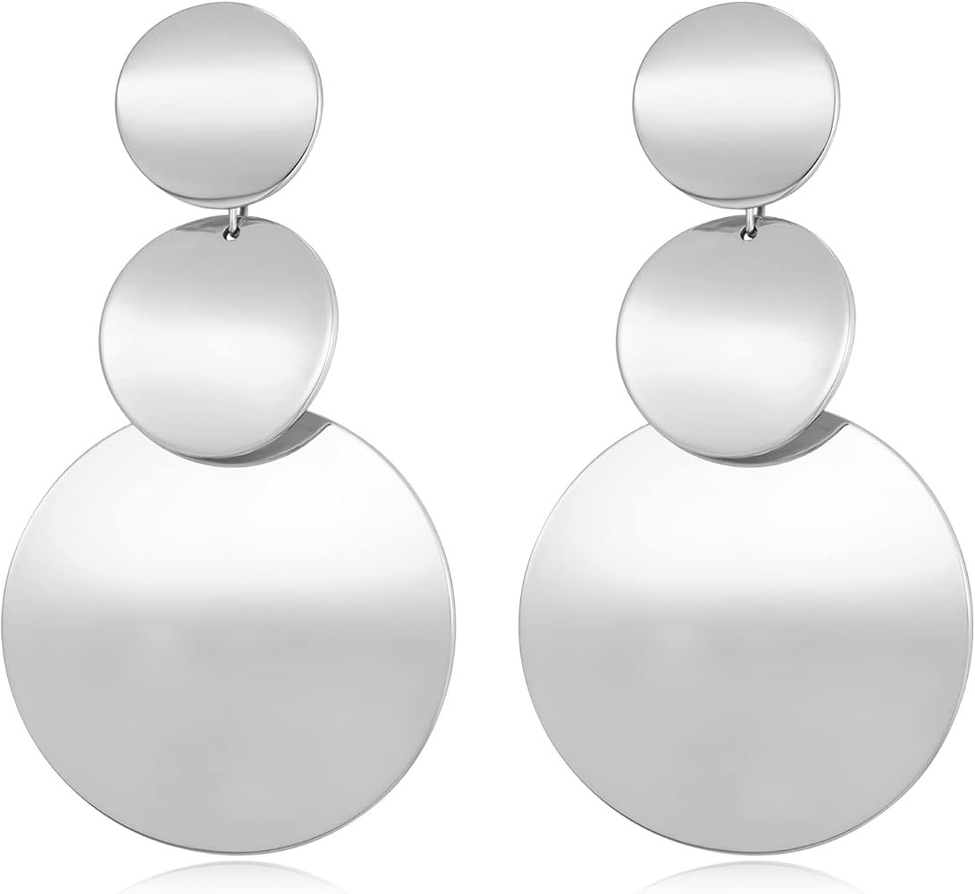 FAMARINE Gold Silver Disc Dangle Earrings for Women | Amazon (US)