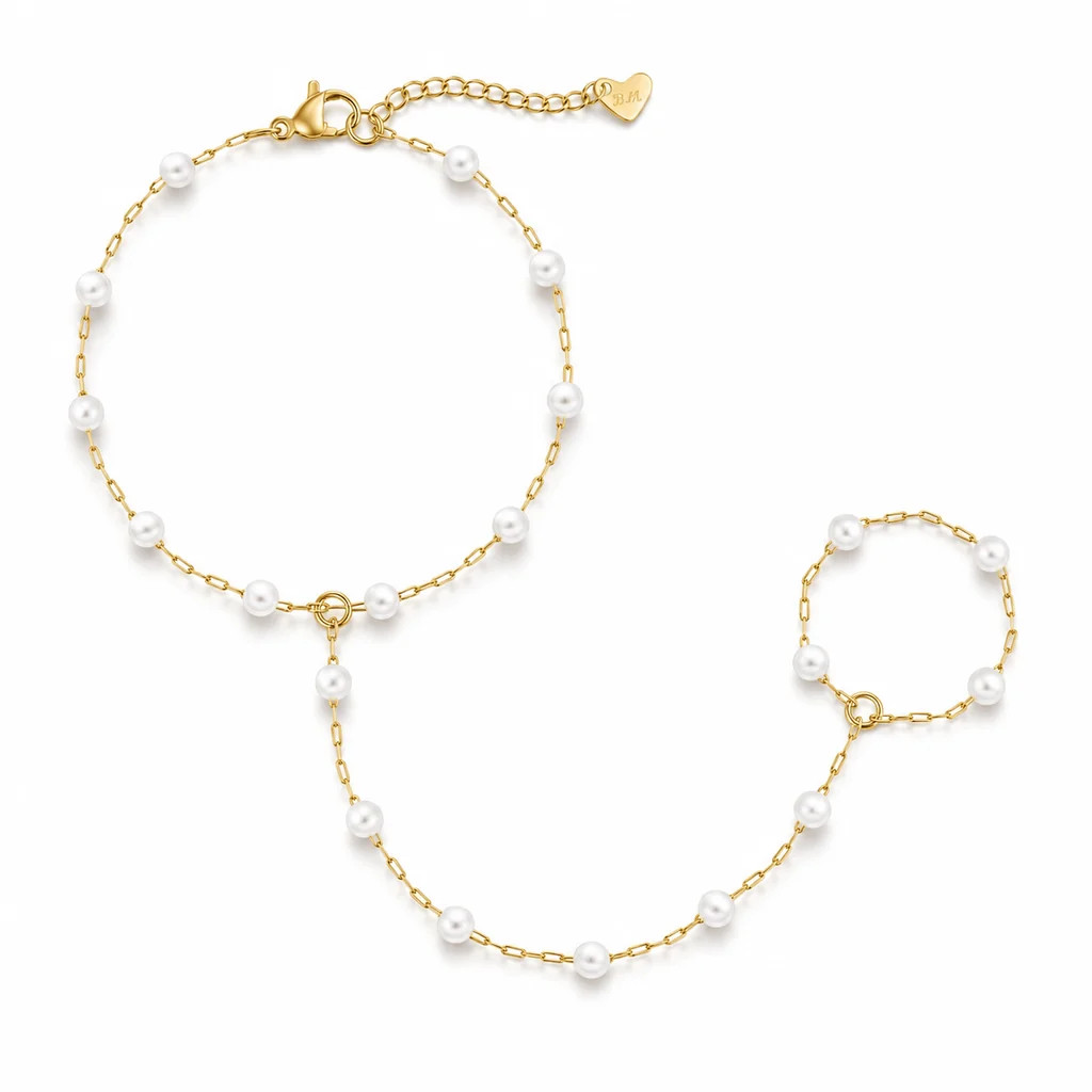 Spencer Pearl Hand Chain Bracelet | Bohomoon UK
