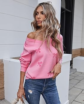 Womens V Neck Knit Sweaters Long Sleeve Lightweight Pullover Printed Cute Tops Winter Casual Fash... | Amazon (US)