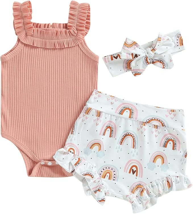 fhutpw Baby Girl Clothes Summer Cute Outfits 3 6 12 18 Months Spaghetti Strap Romper & Floarl Sho... | Amazon (US)