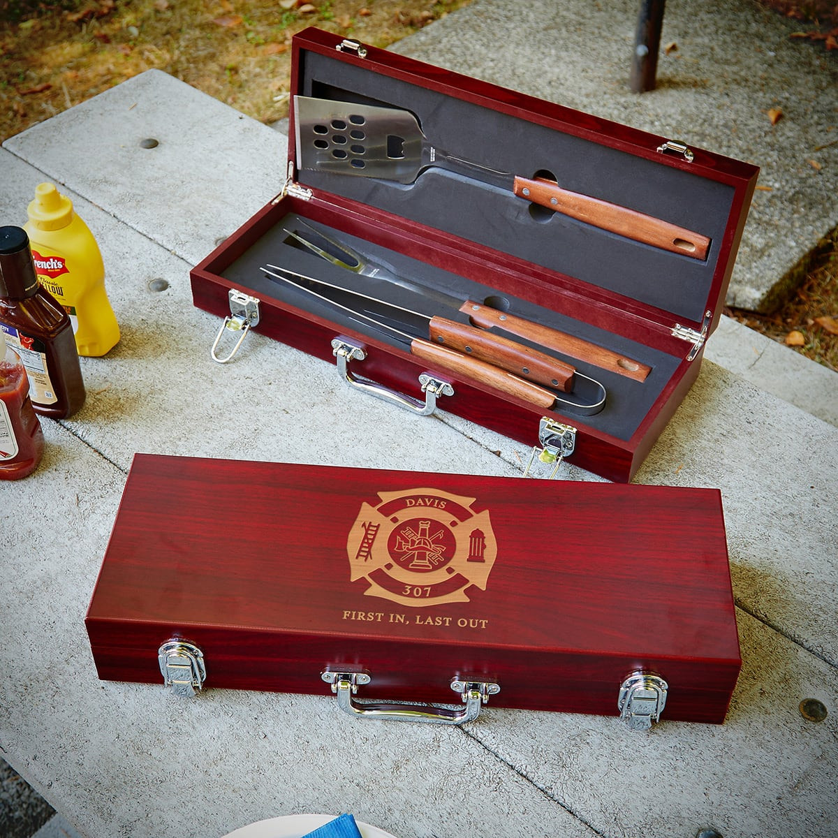 Firefighter Grill Tool Set with Custom Box | HomeWetBar.com