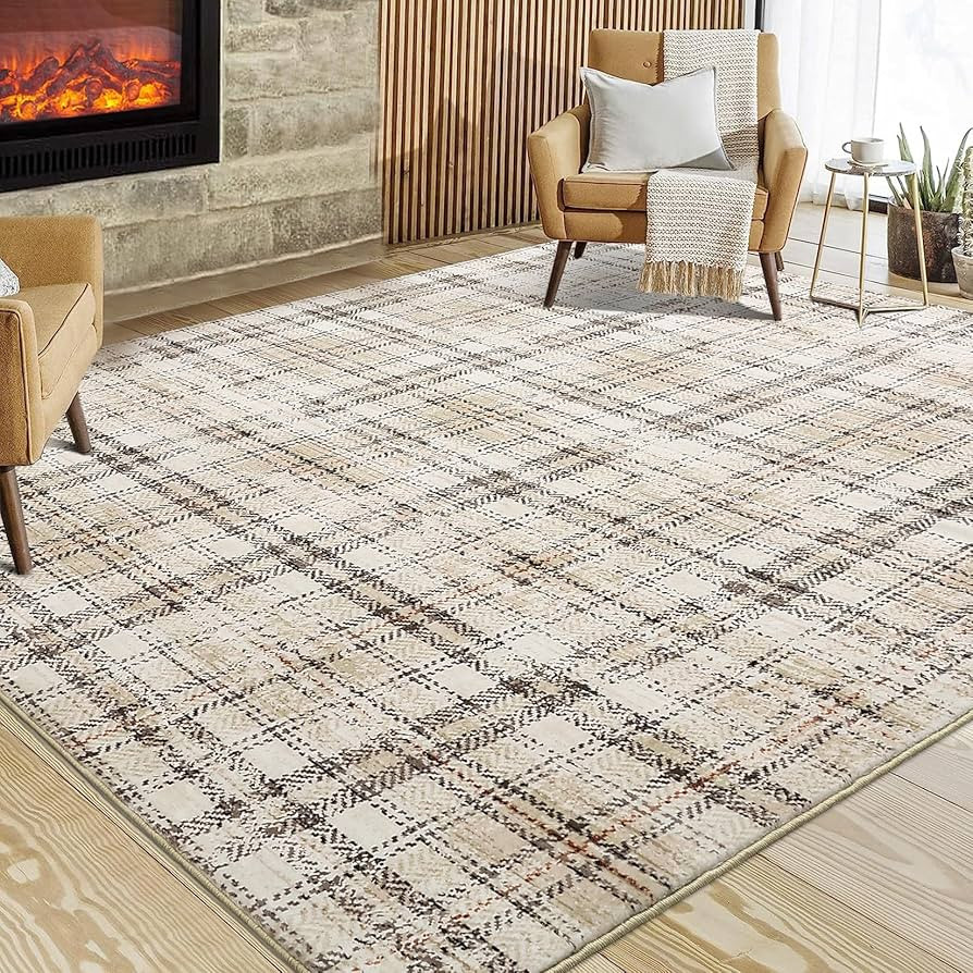 JOLENE.K 9x12 Rug Washable Rugs Distressed Carpet Throw Rugs Plaid Rug for Living Room Rug Checke... | Amazon (US)