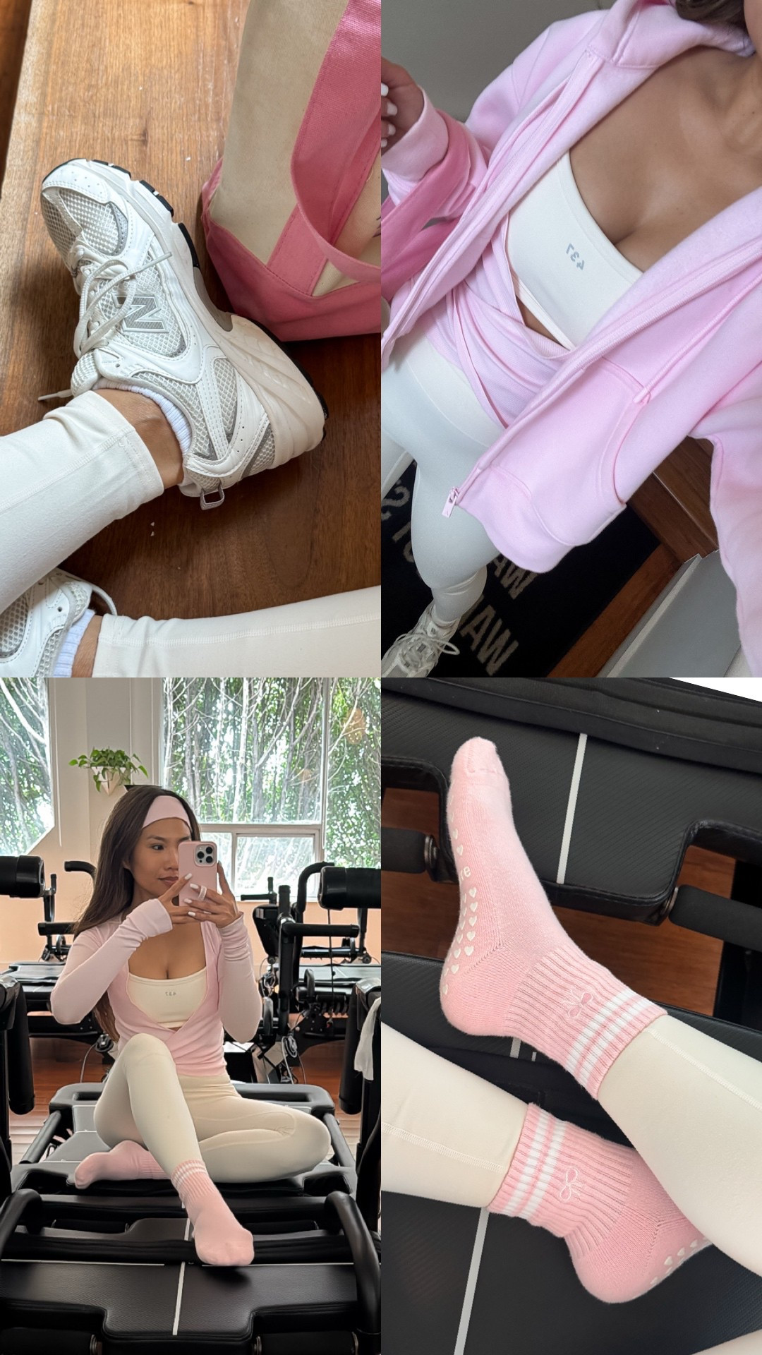 Workout ootd 💗 wearing small in the bra top, leggings and wrap top and XS in the zip hoodie 

#LTKPetite #LTKActive