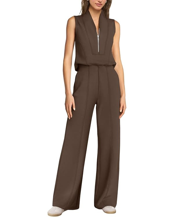 SENSERISE Womens Summer Jumpsuit Dressy Casual Sleeveless One Piece Jumpsuit Half Zip Airport Tra... | Amazon (US)