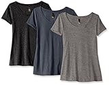 Clementine Apparel Women's Petite Plus Tri-Blend Scoop Neck Tee (Pack of 3), Black/Dark Gray/Midnigh | Amazon (US)