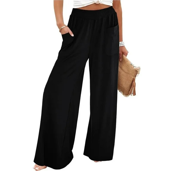 Women's Wide Leg Pants with Pockets Loose Palazzo Pants for Women Elastic Waist Dressy Casual Flo... | Walmart (US)