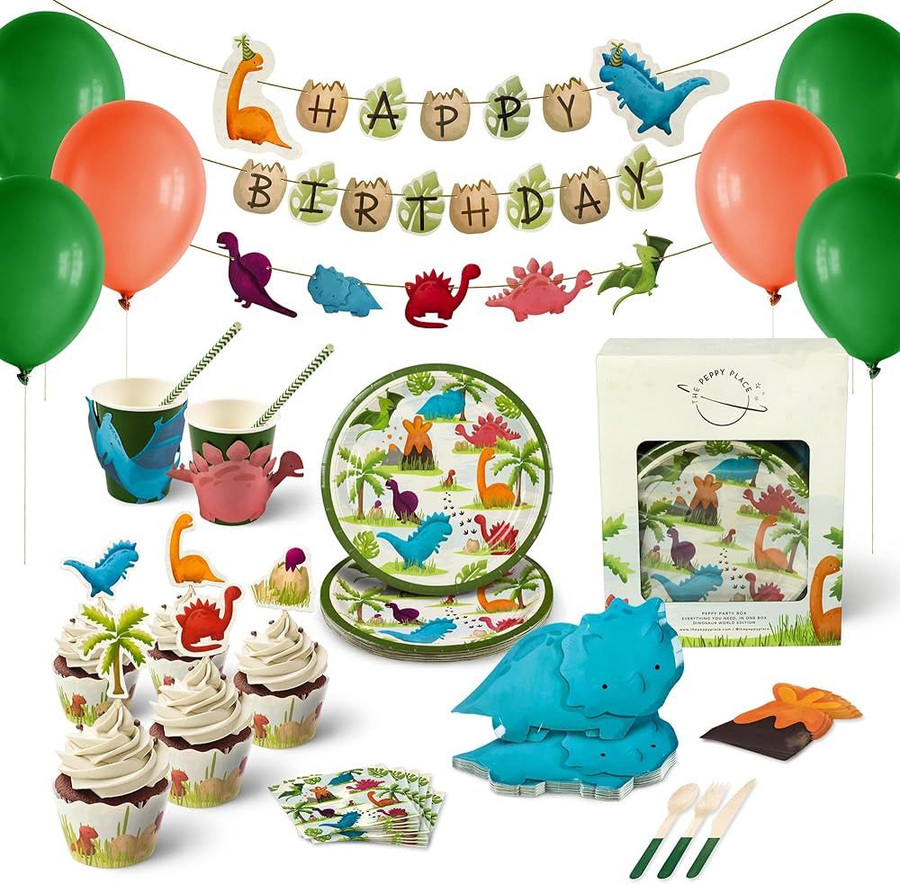 Peppy Party Box Dinosaur Birthday Party Decorations Set. Dinosaur Birthday Party Supplies in a Bo... | Amazon (US)