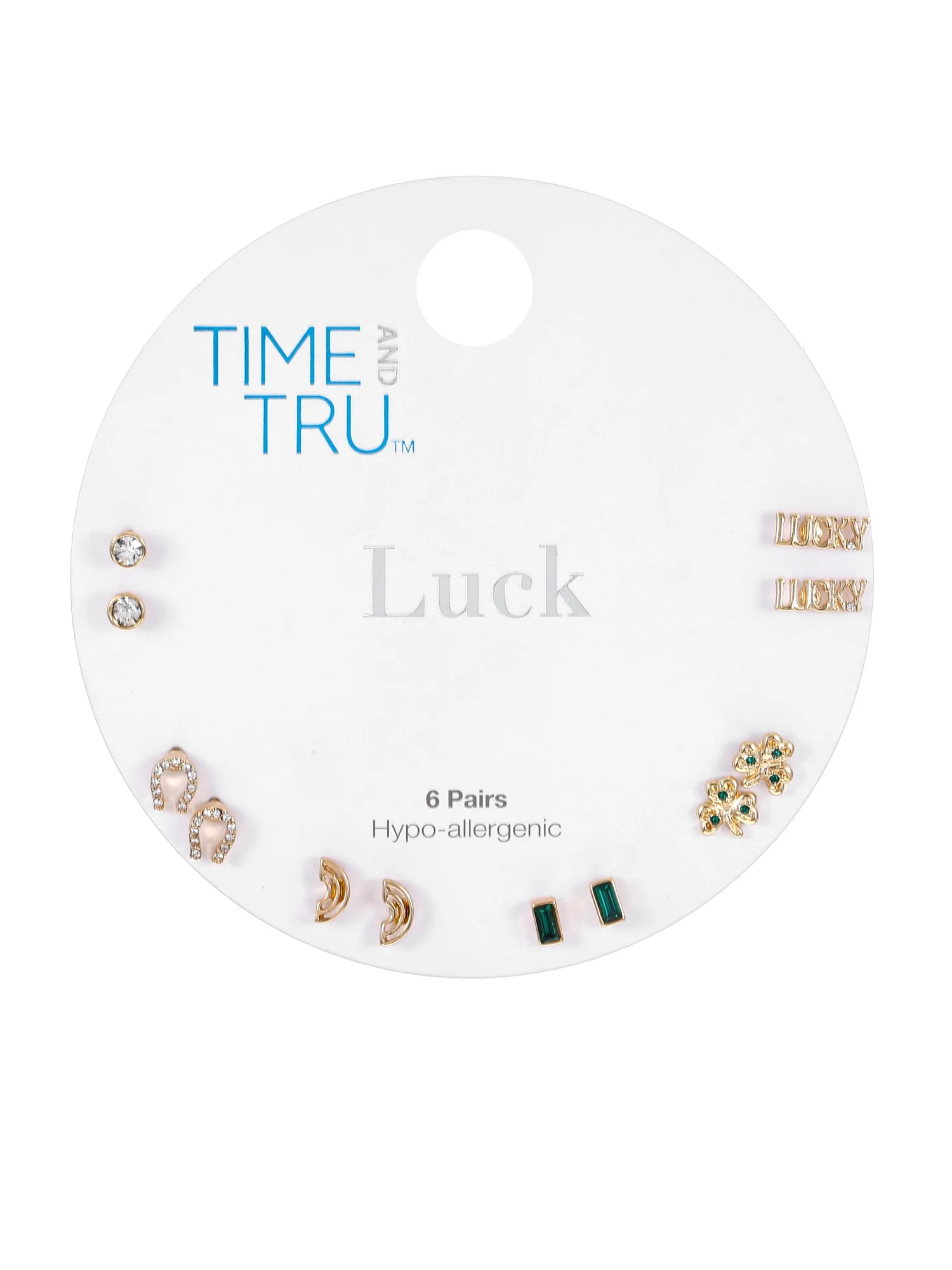 Time and Tru Goldtone Earring Set, "Luck" Motif, 6 Pairs | Walmart (US)