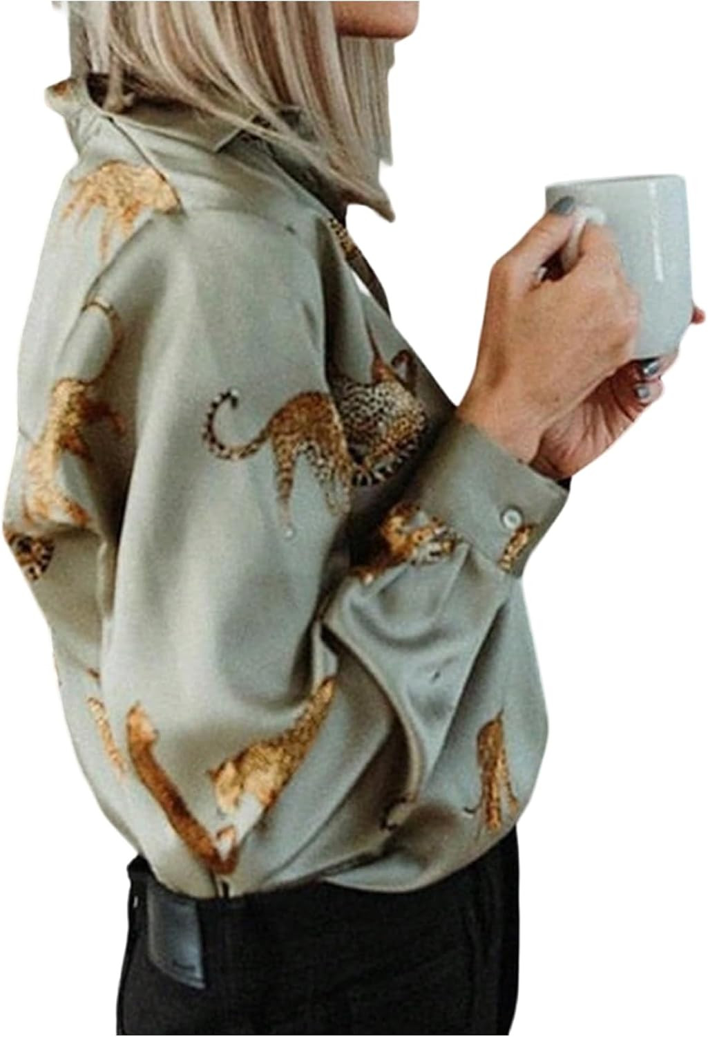 WDIRARA Women's Leopard Button Down Satin Shirt Long Sleeve Dressy Blouse Top | Amazon (US)