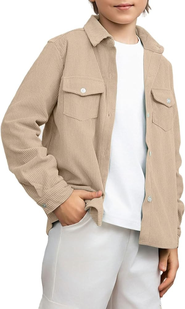 blibean Boy Corduroy Long Sleeve Shirt Shacket with Pockets Size 6-15 Years Old | Amazon (US)