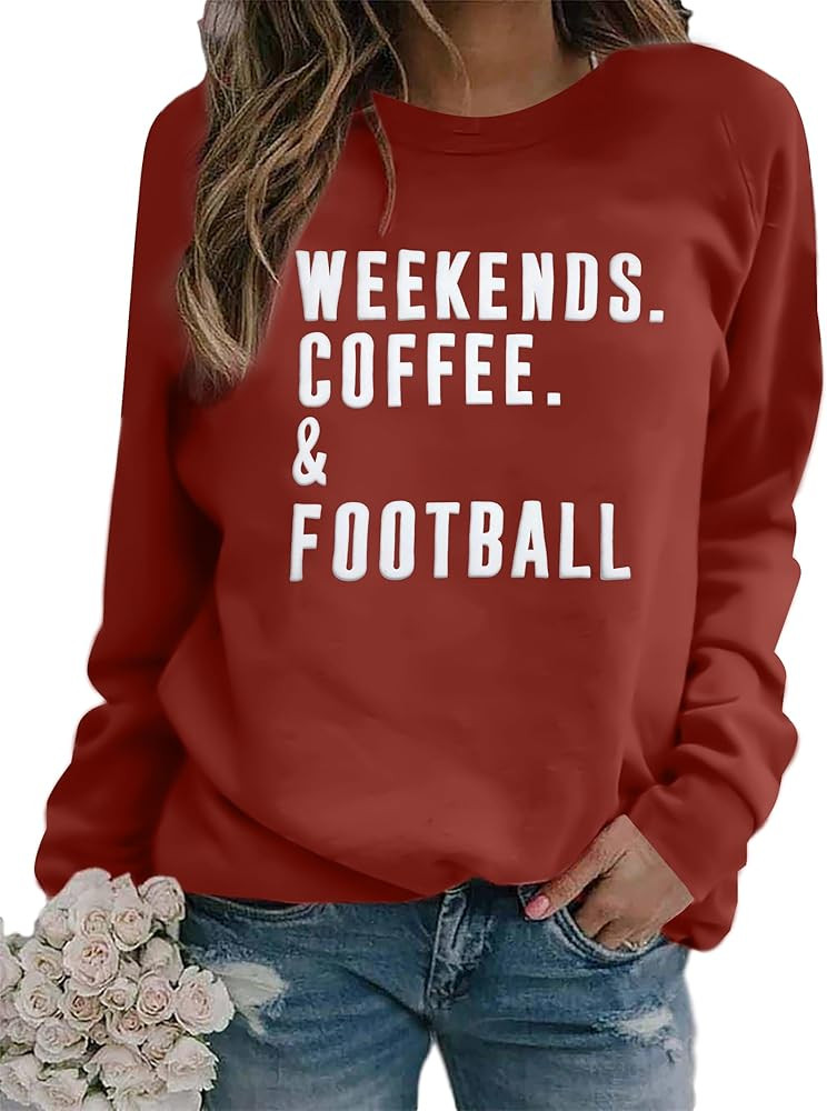 EGELEXY Football Game Day Sweatshirts Weekends Coffee and Football Sweatshirt Women Football Mom ... | Amazon (US)
