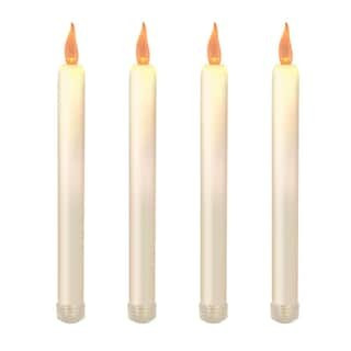 Flameless 9.25 in. Off White with Amber Glow Plastic Tapered Candles (4 Count) | The Home Depot