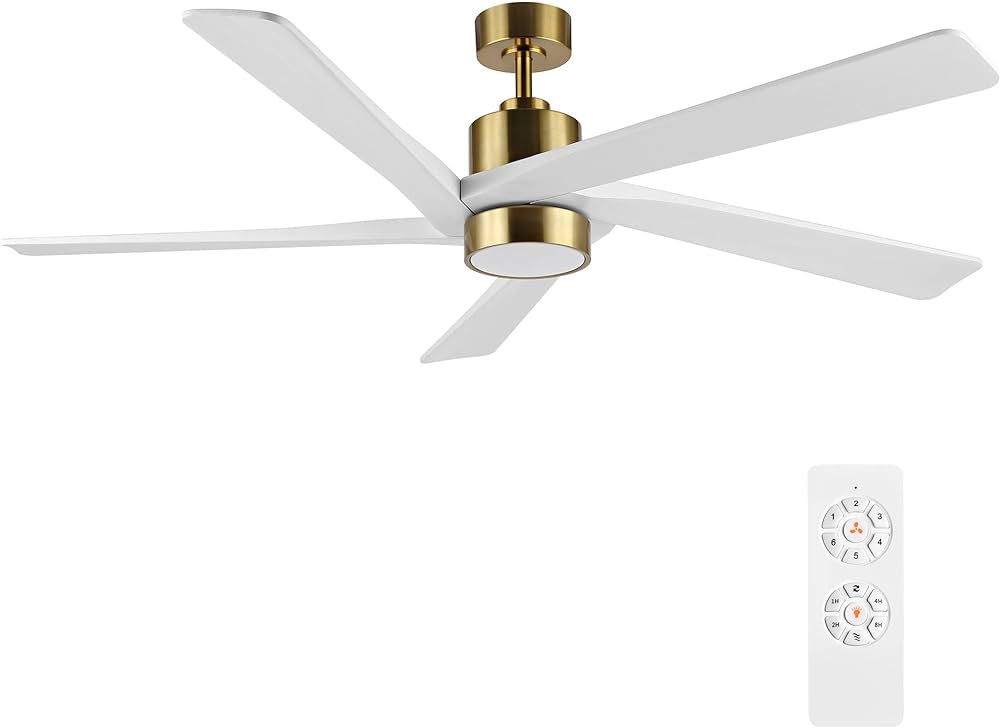 WINGBO 54 Inch DC Ceiling Fan with Lights and Remote Control, 5 Reversible Carved Wood Blades, 6-... | Amazon (US)
