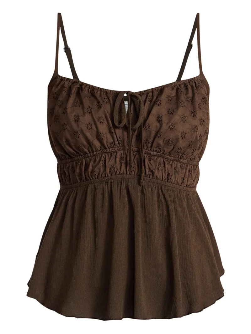 No Boundaries Eyelet Tie Front Cami, Women's XXS-XXL | Walmart (US)