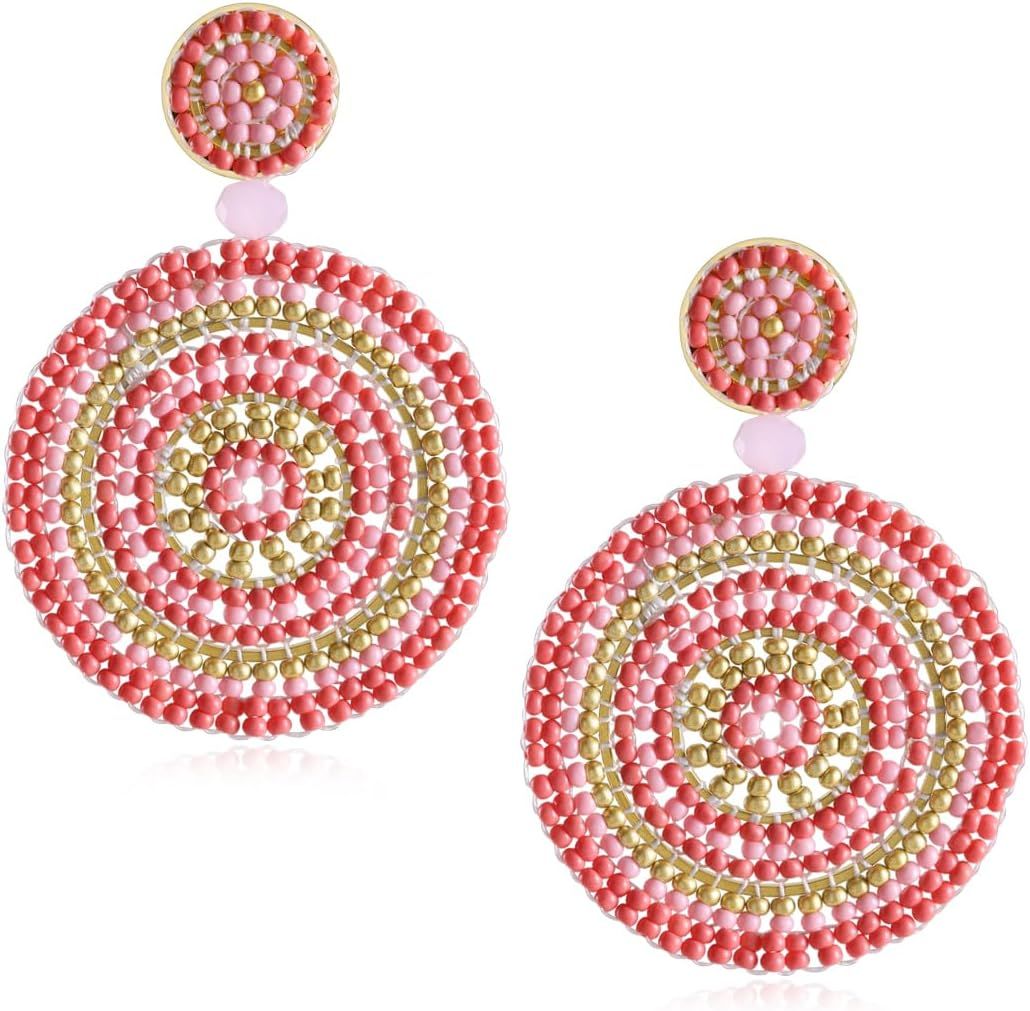 Handmade Beaded Earrings - Statement Bead Drop Earrings for Women Girls - Trendy Summer Boho Beac... | Amazon (US)