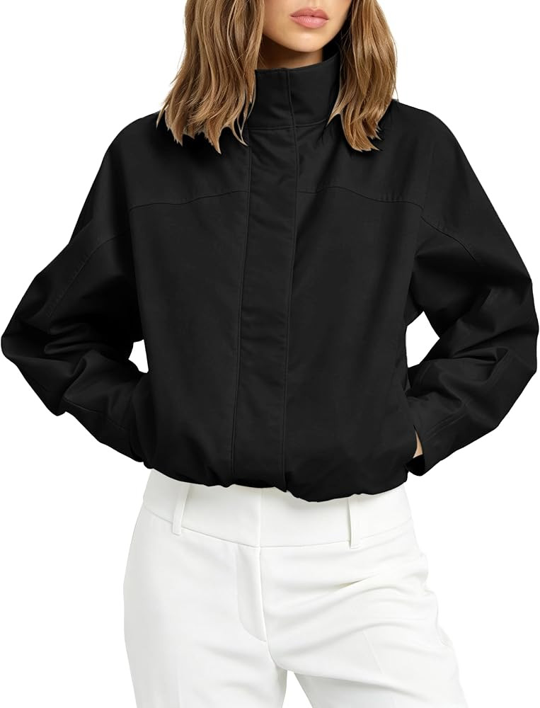 Womens Cropped Utility Funnel Neck Jacket Lightweight Casual Coat | Amazon (US)