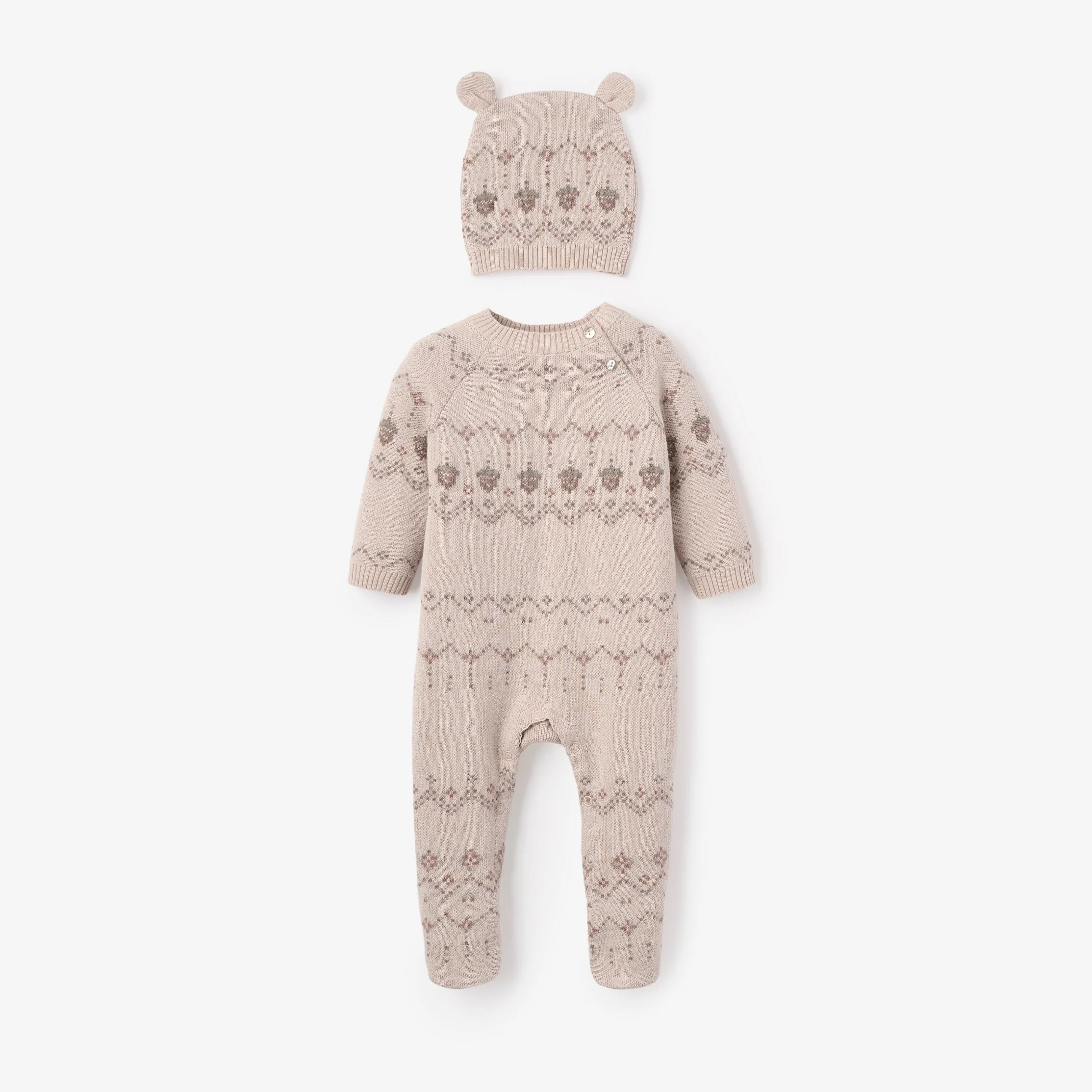 Acorn Fairisle Jumpsuit + Hat Set 2pc | Elegant Baby
