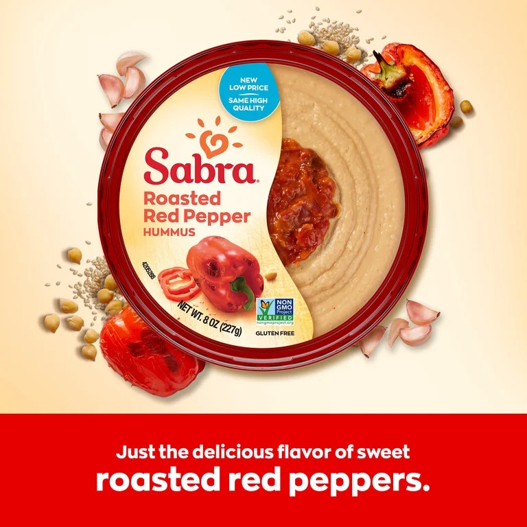 Sabra Roasted Red Pepper Fresh Hummus Dip, Non-GMO, Gluten Free, Vegan Hummus Spread, 8oz Tub | Walmart (US)