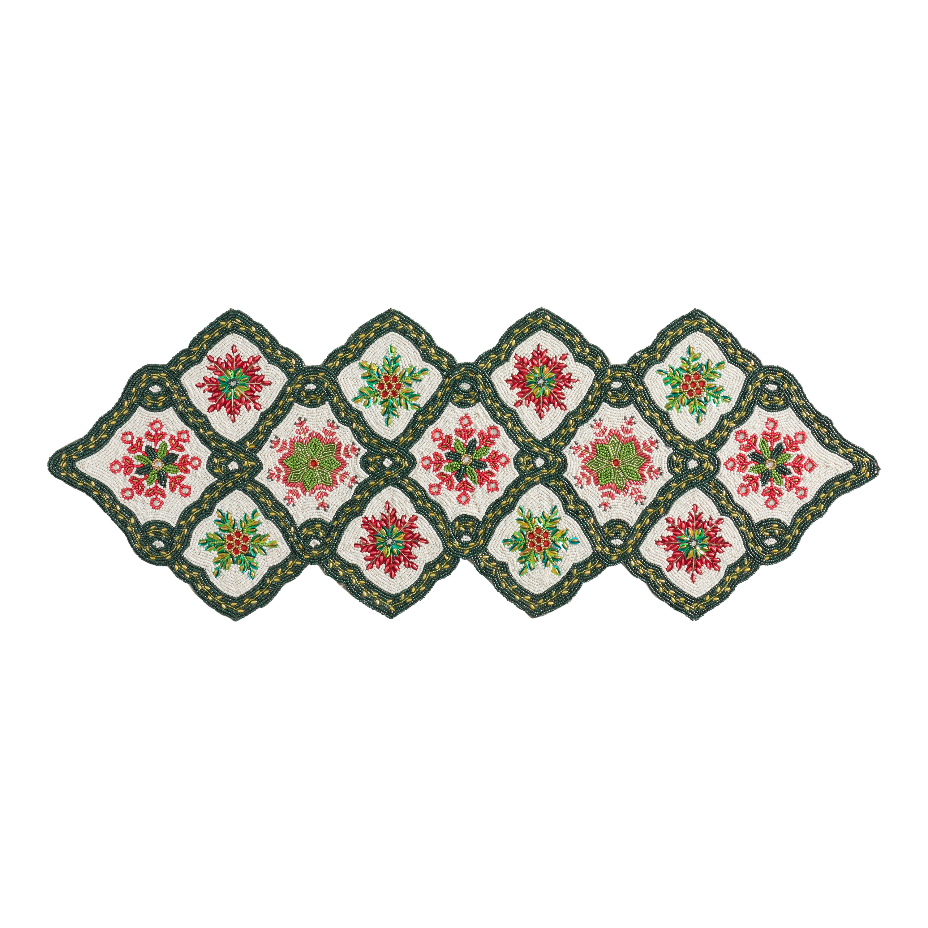 Green and Pink Suzani Snowflakes Beaded Table Runner | World Market