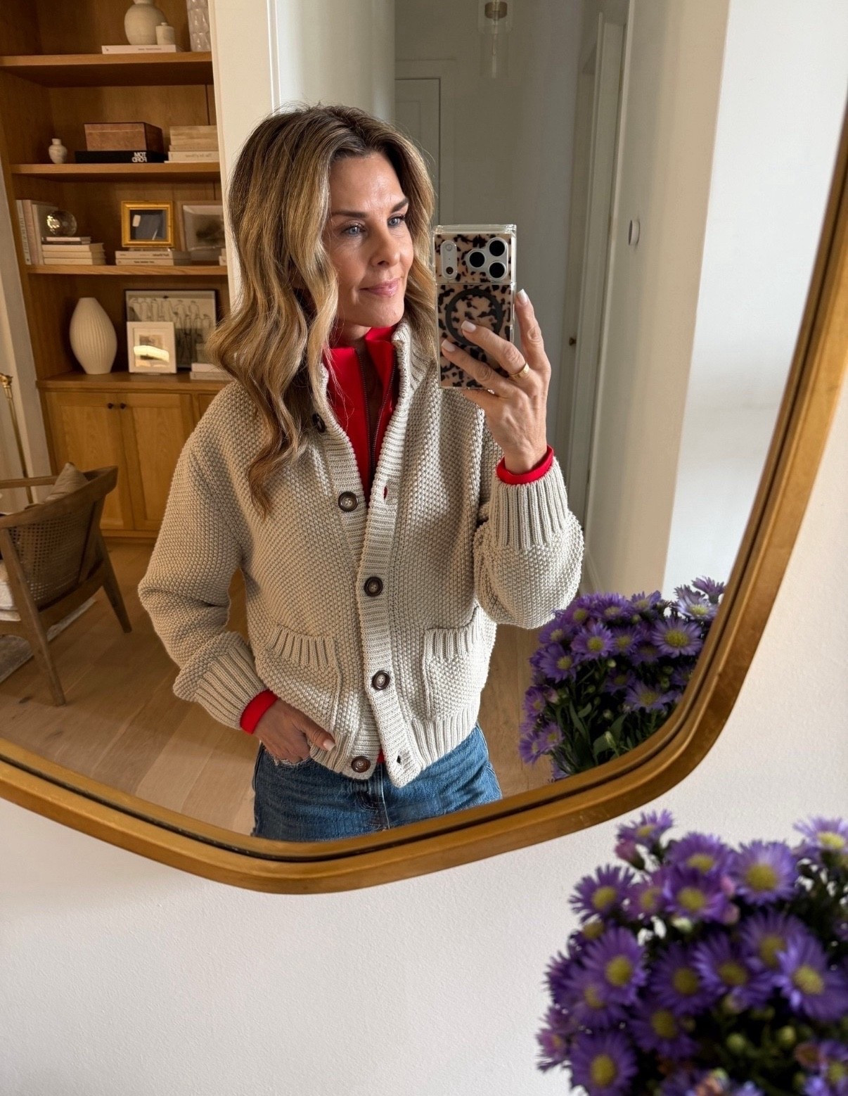 -Layering with my red,  soft Zip-up jacket sz S on sale now. 
-Chunky knit cardigan. Warm and cozy, sz S 


#LTKOver40 #LTKootd #LTKSaleAlert