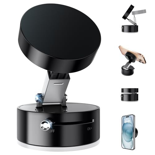 Vacuum Suction Magnetic Phone Holder, Adjustable Vacuum Magnetic Car Phone Holder Foldable Vacuum Magnetic Cell Phone Holder Stand Suction Phone mount for iPhone 16/15/14/13/12/Gym/Shower/Car/Mirror | Amazon (US)