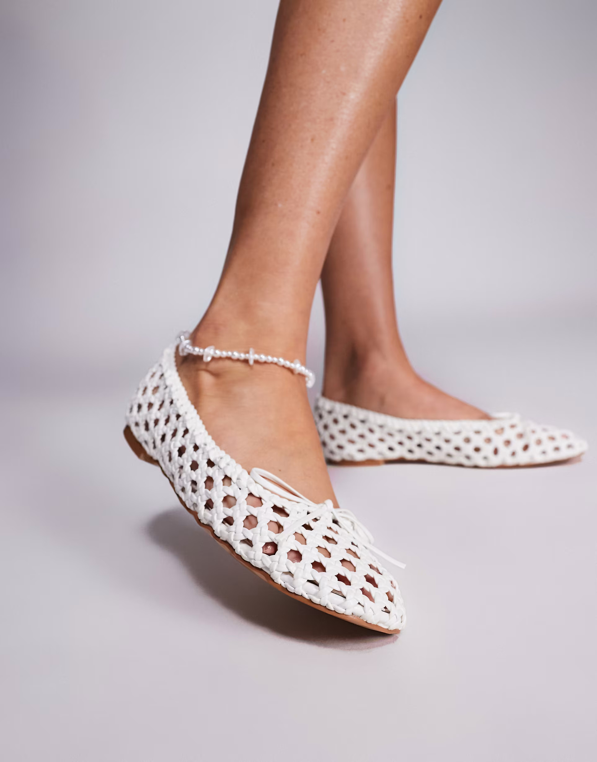 Public Desire Alundra woven bow detail ballet pump flats in white | ASOS (Global)