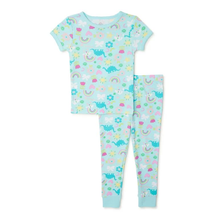 Wonder Nation Baby and Toddler Girls Dinosaur Top and Pants, 2-Piece Sleep Set, Sizes 12M-5T | Walmart (US)