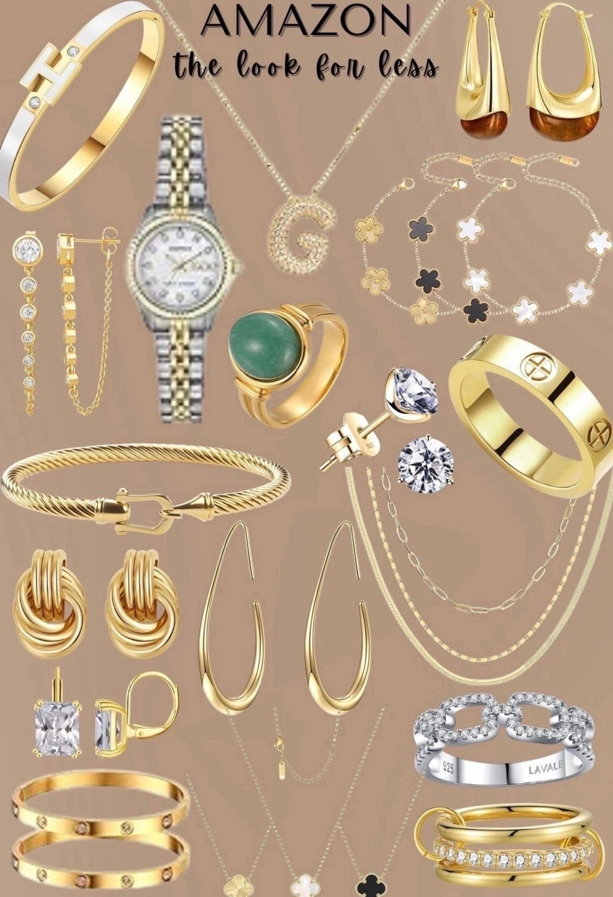 Amazon jewelry that looks like it costs TEN TIMES what it does and I am completely losing my mind over this collage!! 💛🤍 


Here’s everything in this collage:
💛 White and gold H bangle bracelet — Hermès inspired
💛 Gold chunky teardrop earrings — two styles
💛 Crystal chain drop earrings — elegant and delicate
⌚ Gold and silver jubilee watch — Rolex inspired
📿 Gold initial G pendant necklace — diamond pavé
🌸 Black and white flower station necklace — Van Cleef inspired
💚 Green jade stone gold ring
💛 Gold cable twist cuff bracelet — David Yurman inspired
💎 Crystal heart and round stud earrings — set
💛 Cartier inspired love ring — gold with cross detail
💛 Gold knot stud earrings
💛 Large gold teardrop hoop earrings
💛 Layered gold chain necklace set
💎 Silver crystal stacked ring set
💛 Gold love bangle bracelet set — Cartier inspired
📿 Delicate gold bar pendant necklace
💛 Gold and diamond stacked ring set



Everything is linked below and almost everything is under $20 — tap to shop and tell me which designer dupe you’re grabbing first!! 👇🏻💛



#amazonjewelry #amazonjewelryfinds #amazongoldjewelry #amazondesignerdupe #designerdupe #designerlookalike #thelookforless #luxurylookforless #cartierinspired #cartierlovebangle #cartierring #hermesinspired #hermesbracelet #hbangle #davidyurmaninspired #davidyurmancable #vancleefinspired #vancleefnecklace #rolexinspired #rolexdupe #affordablejewelry #affordableluxury #goldJewelry #goldbangles #goldrings #goldearrings #goldnecklace #statementjewelry #jewelrystack #ringstack #braceletstack #layerednecklace #jadring #crystalearrings #hoopearrings #teardropearrings #knotearrings #initialecklace #cablebracelет #lovebangle #lovering #amazonfashion #amazonfinds #amazonstyle #amazonmusthaves #jewelrylover #jewelryaddict #jewleryobsessed #goldgirl #summerjewelry #over40style #over40fashion #over40jewelry #momstyle #giftideas #giftsforher #birthdaygift #LTKfinds #LTKOver40 #LTKSeasonal #LTKFindsUnder50 #LTKstyletip #LTKGiftGuide #LTKSaleAlert

#LTKOver40 #LTKSeasonal #LTKWedding