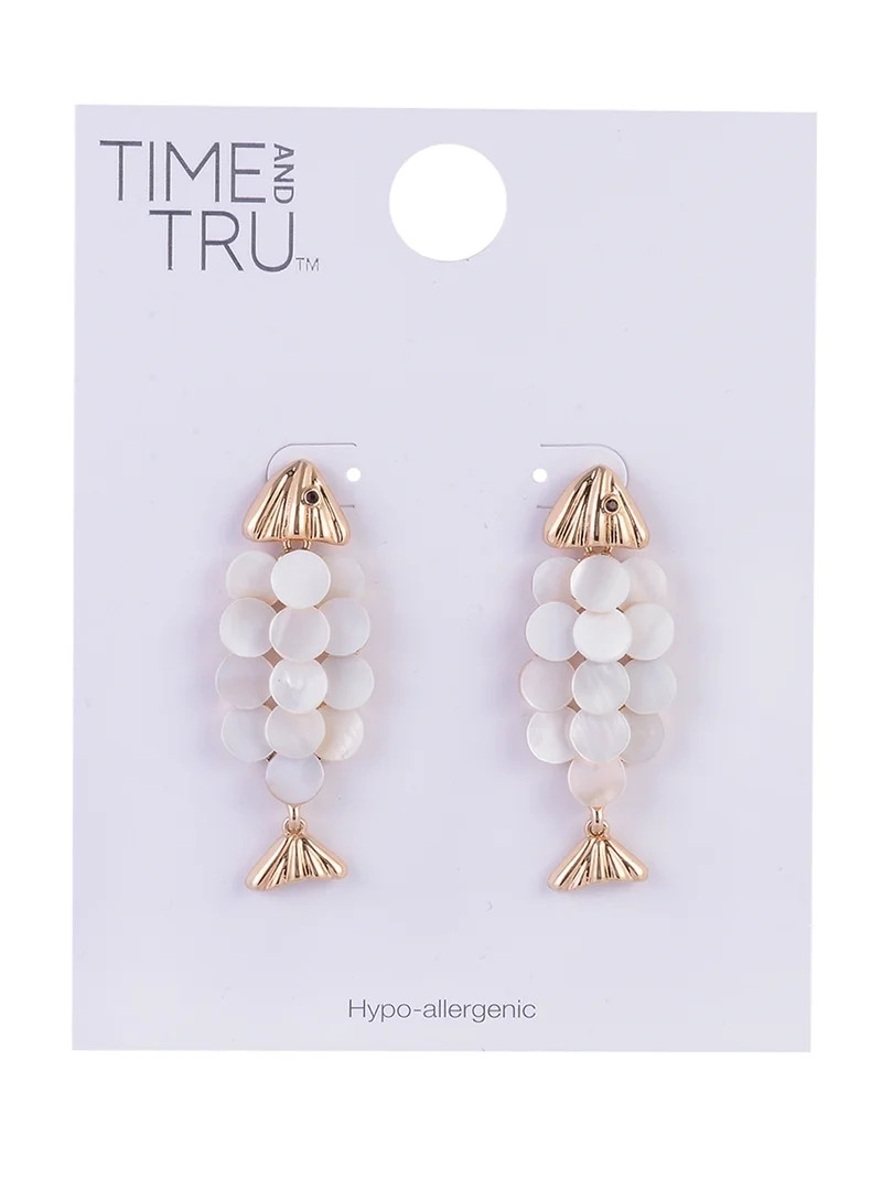 Time and Tru Goldtone Fish with Faux Shell Scales Earring | Walmart (US)