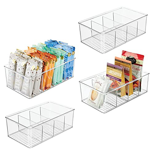 mDesign Plastic Food Storage Organizer Bin Box Container - 4 Compartment Holder for Packets, Pouches | Amazon (US)