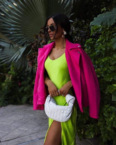 Affordable vacation outfit ideas 
Walmart SCOOP pink moto jacket wearing an XS
Walmart SCOOP lime green satin dress wearing an XS
Walmart SCOOP white lace up heels run TTS



#LTKstyletip #LTKunder100 #LTKunder50