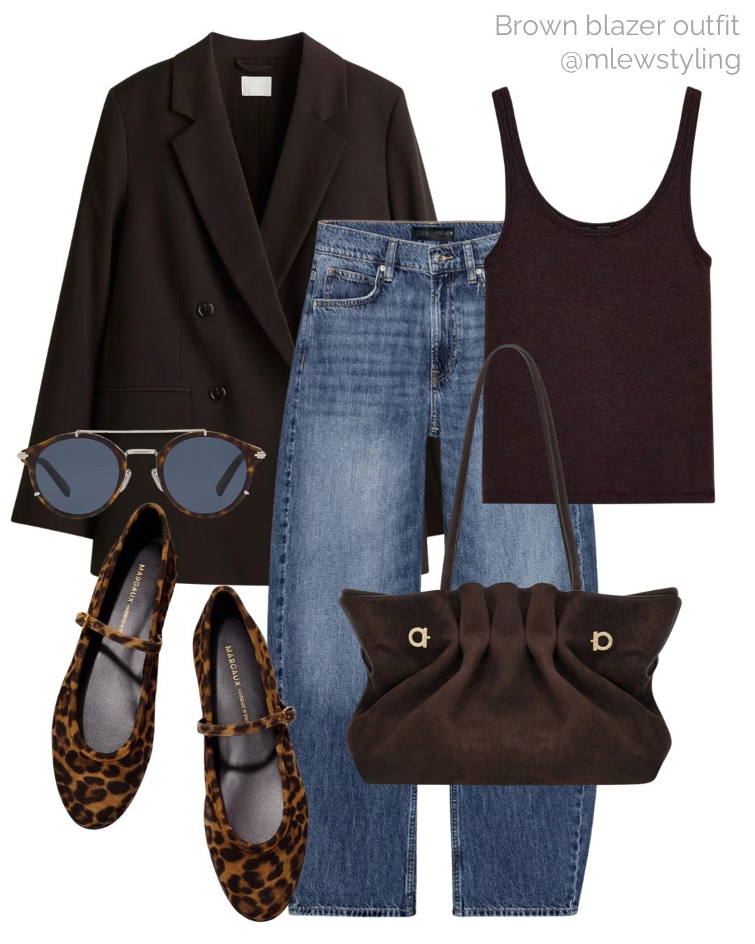 Chocolate brown spring outfit 🍫

Tags: elevated outfit, casual workwear, office outfit, H&M brown blazer, Zara tank top, barrel leg jeans, Margaux nyc leopard ballet flats, Ferragamo brown suede tote bag, aviator sunglasses 

#LTKootd #LTKWorkwear #LTKgrwm