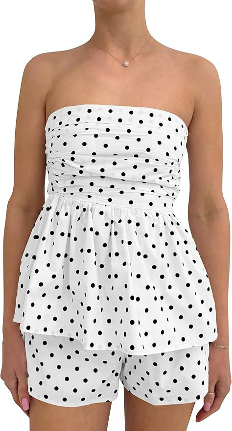 Polka Dot 2 Piece Lounge Sets for Women Summer Strapless Tube Top and Shorts Set Casual Beach Vac... | Amazon (US)