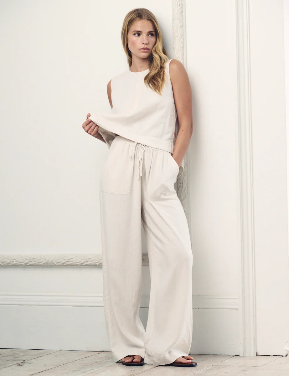 Cream Linen-blend Wide Leg Shona Trousers | Nobody's Child