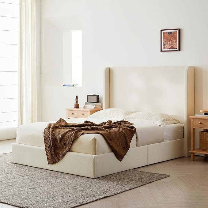 KEIKI Velvet King Bed Frame, Upholstered Wingback Platform Bed with 52.3" High Tufted Headboard, ... | Amazon (US)