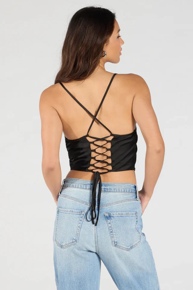Sultry Stunner Lace-Up Satin Crop Top | Windsor Stores