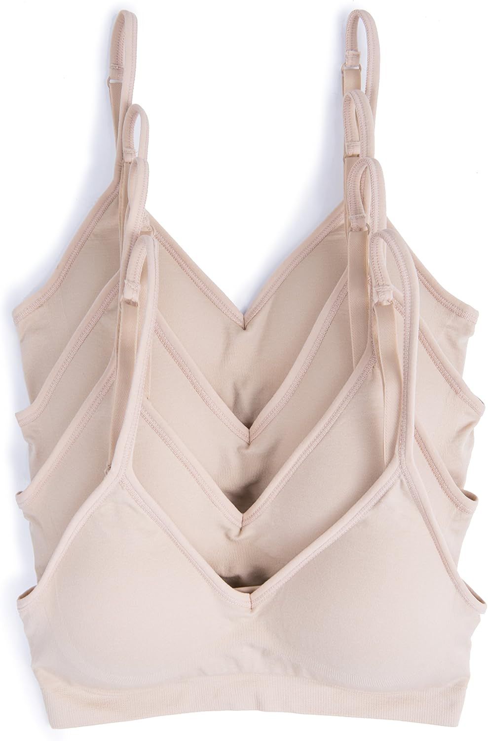 Caramel Cantina 4 Pack V Neck Padded Bralette Adjustable Straps | Amazon (US)