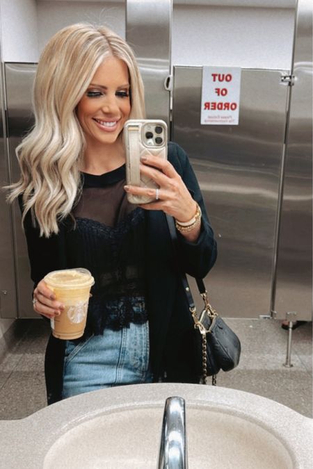 Gotta snap the airport bathroom pic!  Loving this adorable lace top paired with my néw utility denim. I purchased in 4 colors I love it so much

My favorite Cardi is on an amazing sale today. I have it in 4 colors  

#LTKstyletip #LTKfamily #LTKsalealert