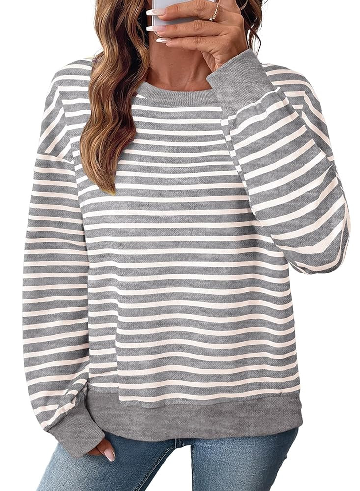 SHEWIN Oversized Sweatshirt for Women Crewneck Striped Shirt Pullover Womens Fall Fashion 2025 | Amazon (US)