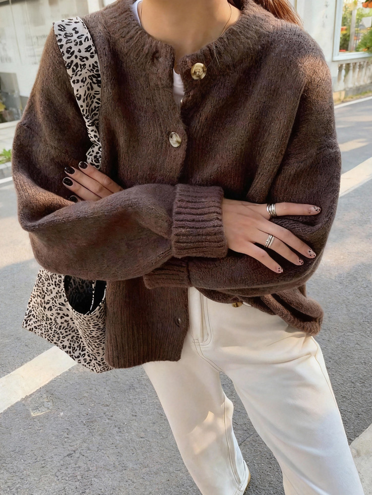 brown cardigan  | SHEIN