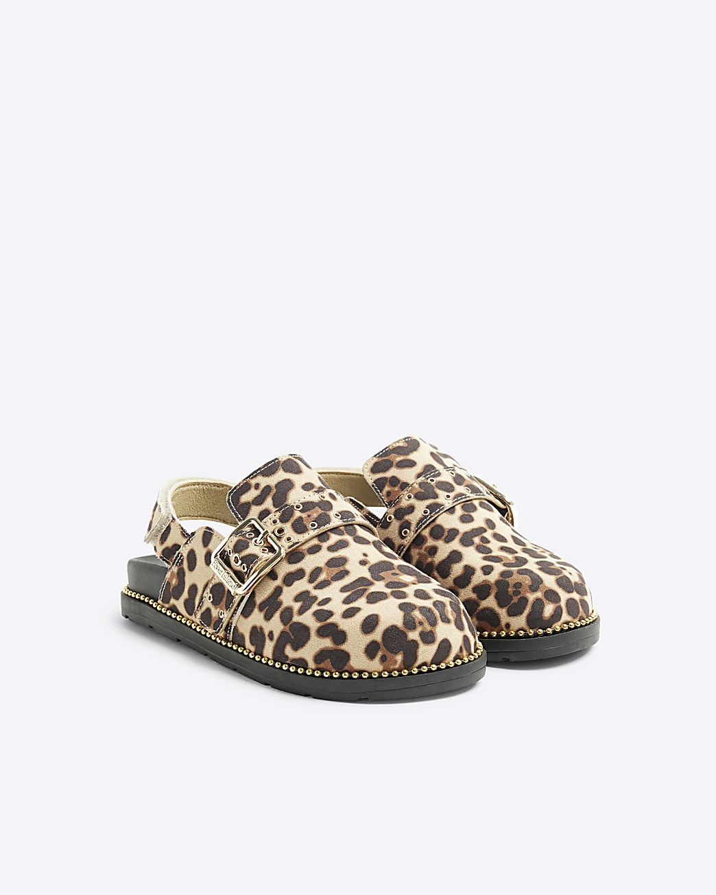 Girls brown leopard buckle clog shoes | River Island (UK & IE)