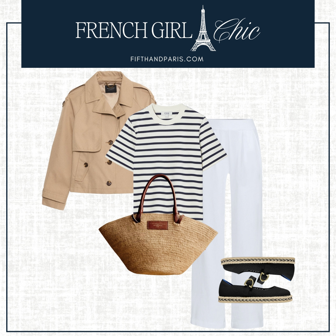 French girl style for Spring.  Five styles with my favorite market tote.  

For this look we are going with basics.  A cropped trench, striped teen white pants and a black espadrille Maryjane  
#frenchgirl #parisianstyle #frenchstyle #frenchfashion

#LTKItBag #LTKSeasonal #LTKStyleTip