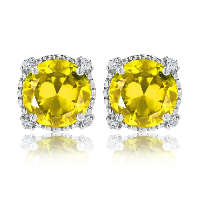 JeenMata 3.5 Carat Round Cut November Birthstone Stud Earrings - Halo Milgrain Earrings in 18K Wh... | Walmart (US)